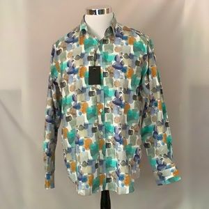 Bugatchi Long Sleeved Cotton Button Down Classic Fit Size Large NWT Ice